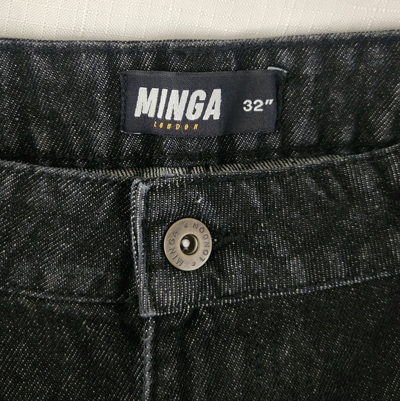 Minga London Bones Black Washed Denim Jeans Skeleton Print Wide Baggy Leg SZ 36 - Picture 11 of 16